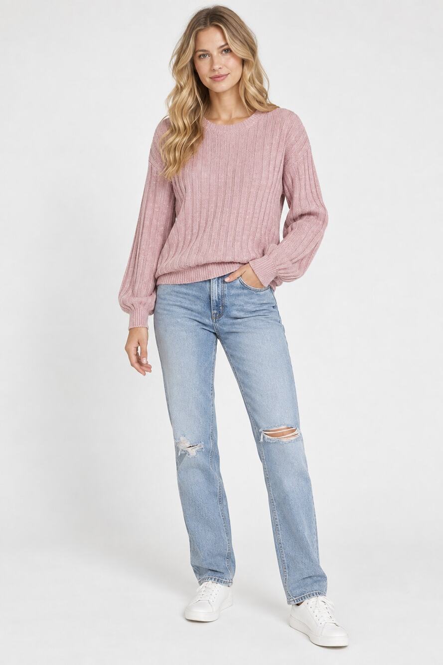 BLANK NYC Womens Rib Knit Sweater Long Sleeve Pullover Size Large Pink NWT